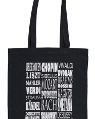 Fekete, zeneszerzők neveivel feliratozott pamut táska - hosszúfülű