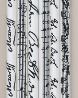 Ceruza - fehér, Bach vagy Beethoven vagy Mozart aláírásával és kottájával