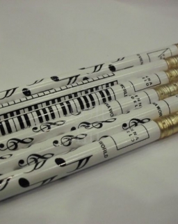Ceruza - fehér színű - fekete mintás, 3 féle  (billentyűzet/violinkulcs/hangjegy)
