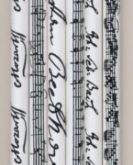 Ceruza - fehér, Bach vagy Beethoven vagy Mozart aláírásával és kottájával