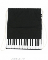 Hátizsák - zsinóros, fekete, klaviatúrás (vászon)