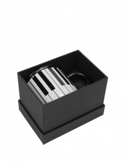 Bögre - fekete, klaviatúrás 'All I need is Music' (porcelán, dobozban)